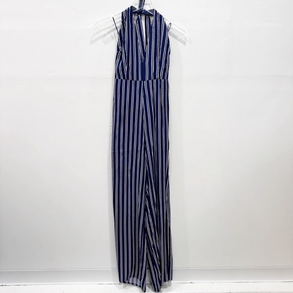 Jack by BB Dakota All The Way Up Striped Halter Wide Leg Jumpsuit Open Back 6 - Picture 2 of 9
